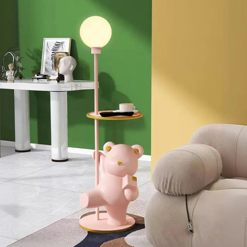 LIVARA Cube Bear Floor Lamp with Storage Tray – 360° Rotatable LED Light, Anti-Dizziness Illumination, Wide Stable Base, Modern Decorative Design - Pink