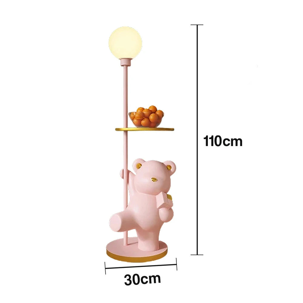 LIVARA Cube Bear Floor Lamp with Storage Tray – 360° Rotatable LED Light, Anti-Dizziness Illumination, Wide Stable Base, Modern Decorative Design - Pink