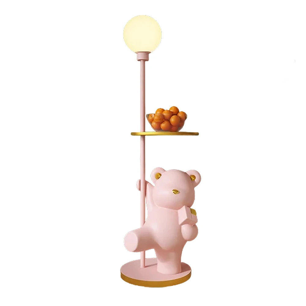 LIVARA Cube Bear Floor Lamp with Storage Tray – 360° Rotatable LED Light, Anti-Dizziness Illumination, Wide Stable Base, Modern Decorative Design - Pink