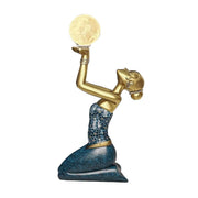 LIVARA Dai Girl Floor Lamp - Artistic Resin Sculpture with LED Moon Light, Three-Colour Tap Control, Eco-Friendly Material, Elegant Home Décor Accent