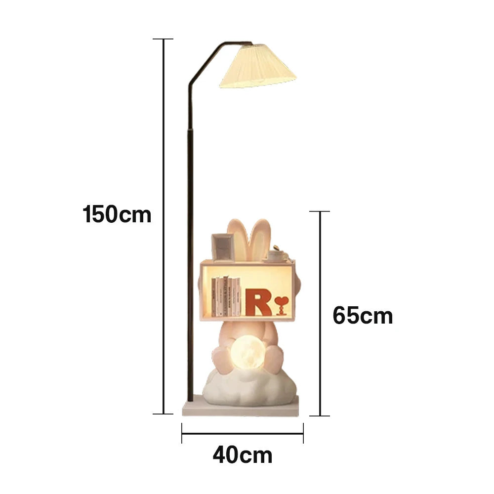 LIVARA Bunny Floor Lamp with Side Table - Resin & Wood Design, Three-Colour Dimmable LED Light, Storage Cabinet, Functional & Decorative Home Lighting