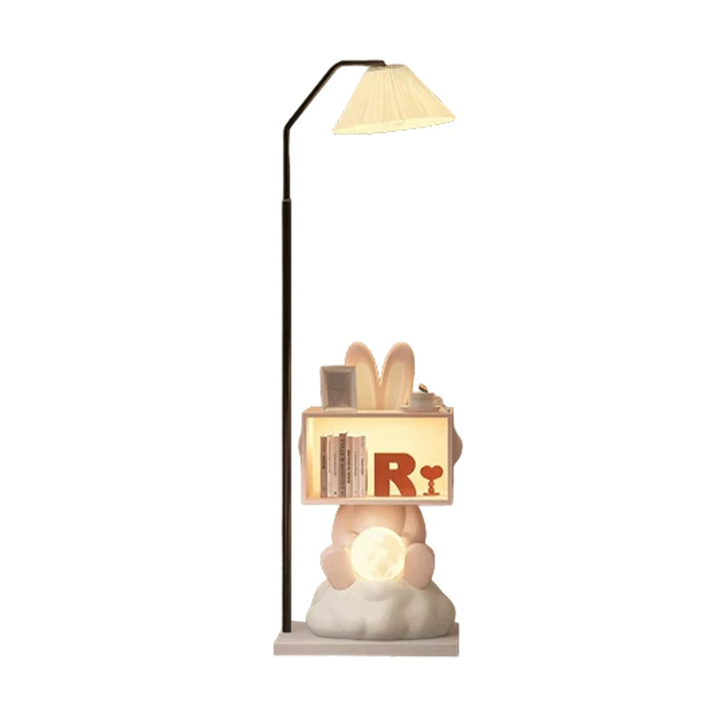 LIVARA Bunny Floor Lamp with Side Table - Resin & Wood Design, Three-Colour Dimmable LED Light, Storage Cabinet, Functional & Decorative Home Lighting