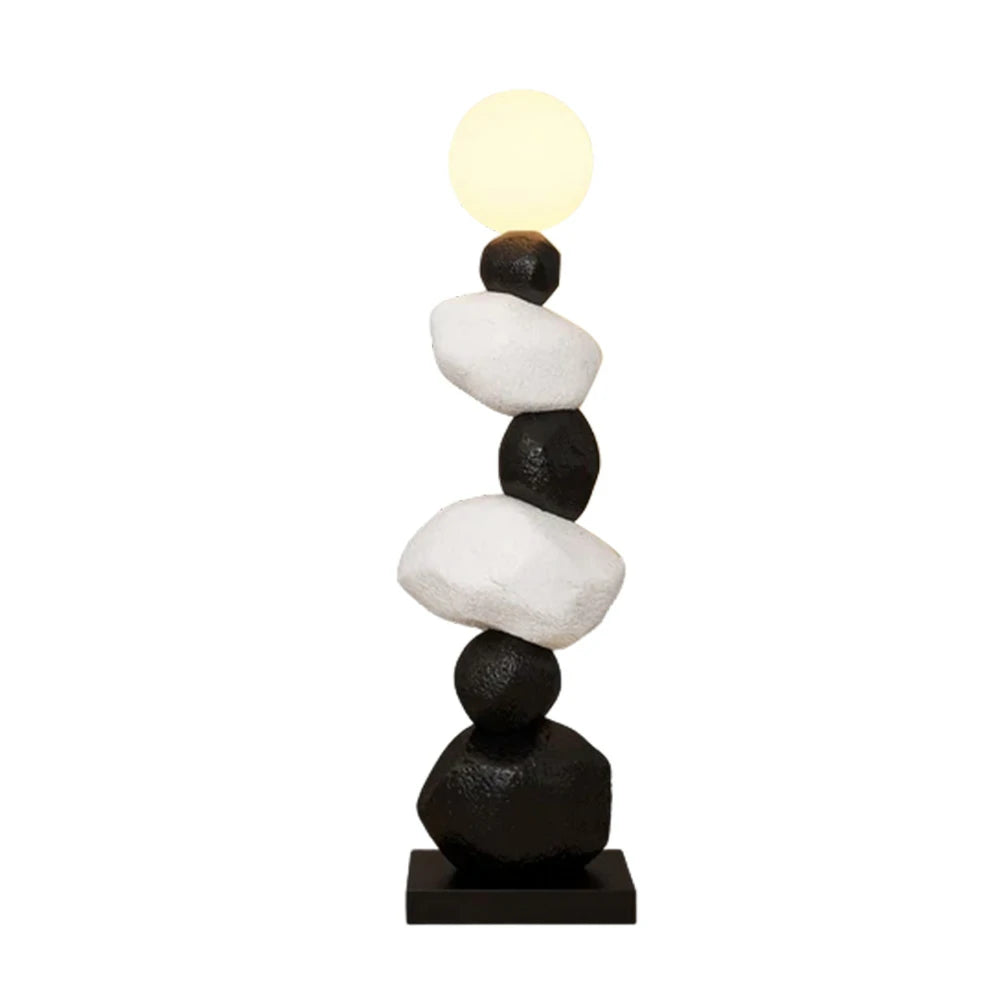 LIVARA Stone Floor Lamp - Artistic Resin & PC Lampshade Design, Three-Colour Tap Control LED Light, Minimalist Home Décor Lighting - Black