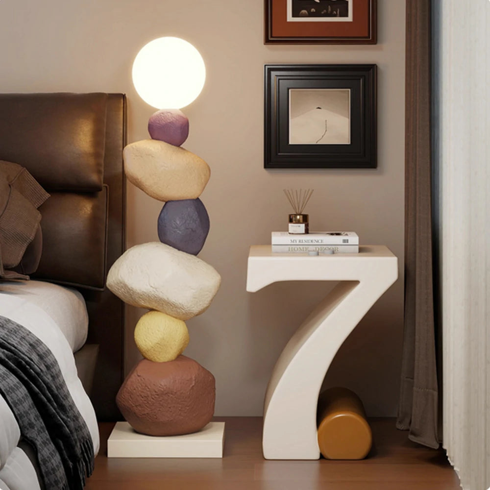 LIVARA Stone Floor Lamp - Artistic Resin & PC Lampshade Design, Three-Colour Tap Control LED Light, Minimalist Home Décor Lighting - Brown