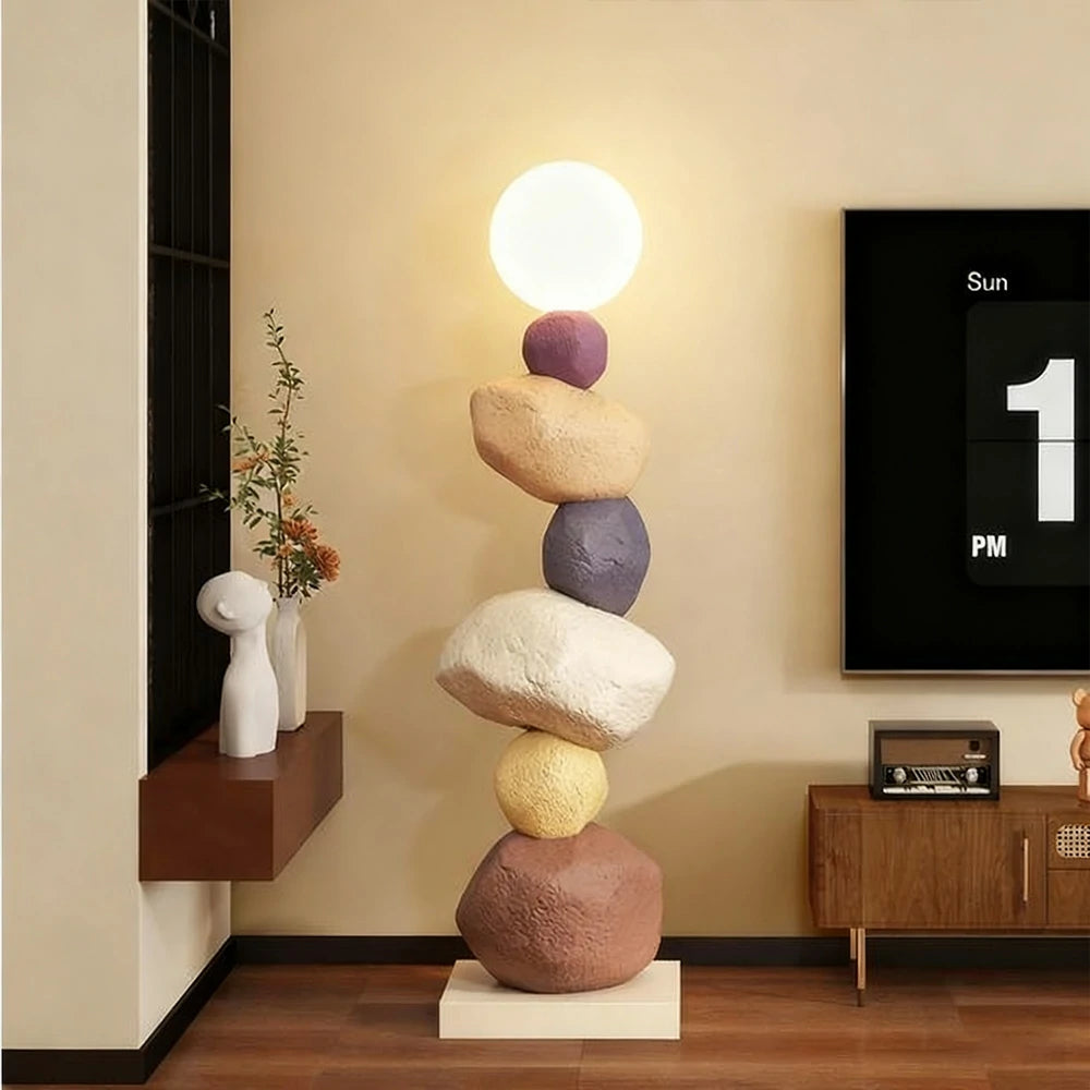 LIVARA Stone Floor Lamp - Artistic Resin & PC Lampshade Design, Three-Colour Tap Control LED Light, Minimalist Home Décor Lighting - Brown