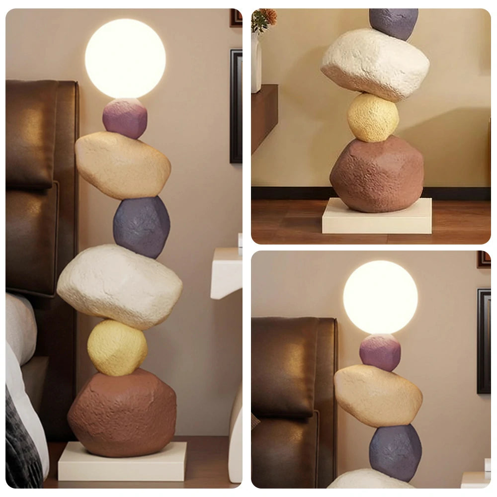 LIVARA Stone Floor Lamp - Artistic Resin & PC Lampshade Design, Three-Colour Tap Control LED Light, Minimalist Home Décor Lighting - Brown