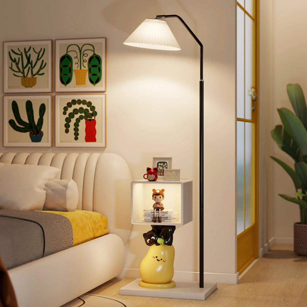 LIVARA Cat Pear Narrow Cabinet Floor Lamp - Rounded Corner Design, Three-Colour Tap Control LED Light, Built-In Storage, Stable Base for Modern Home Décor