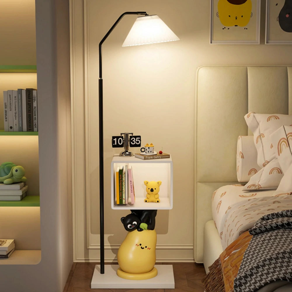 LIVARA Cat Pear Narrow Cabinet Floor Lamp - Rounded Corner Design, Three-Colour Tap Control LED Light, Built-In Storage, Stable Base for Modern Home Décor