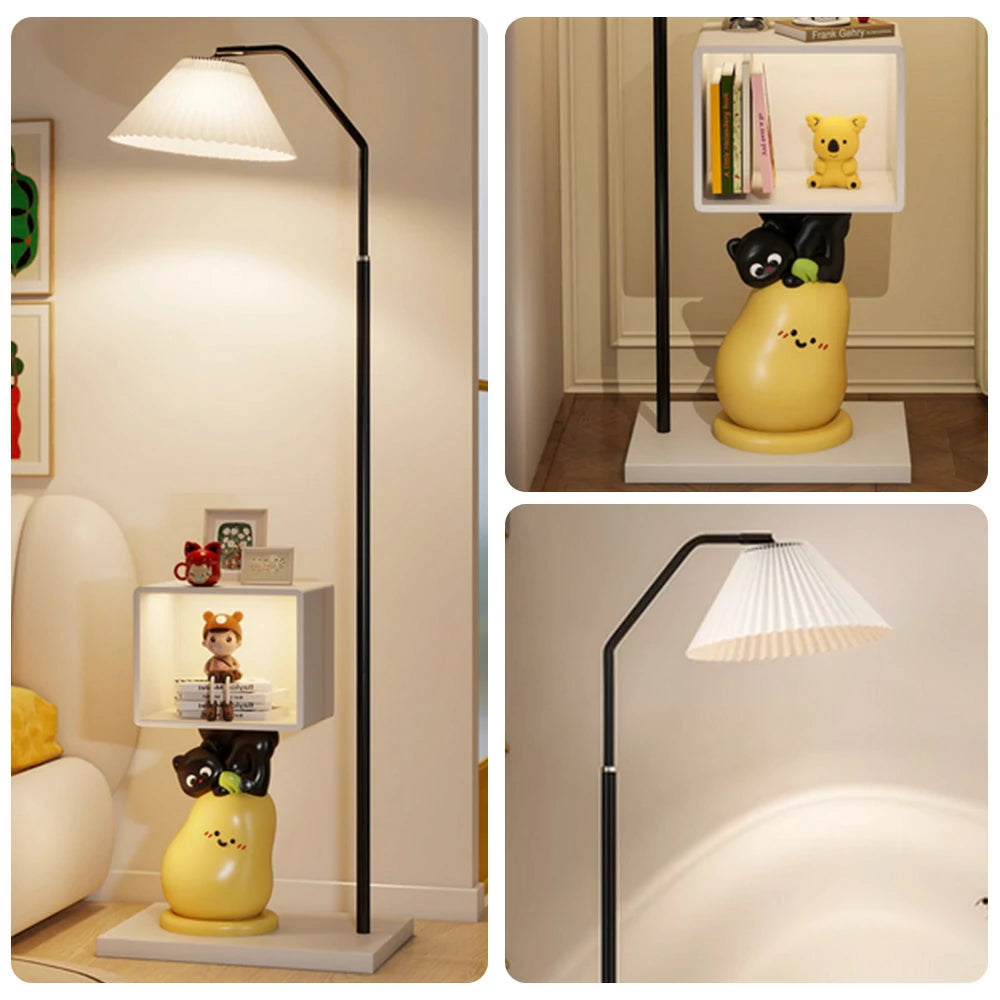 LIVARA Cat Pear Narrow Cabinet Floor Lamp - Rounded Corner Design, Three-Colour Tap Control LED Light, Built-In Storage, Stable Base for Modern Home Décor