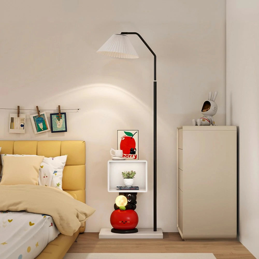 LIVARA Apple Cabinet Floor Lamp - Rounded Corner Design, Three-Colour Tap Control LED Light, Built-In Storage Shelf, Stable Base, Modern Home Décor Accent