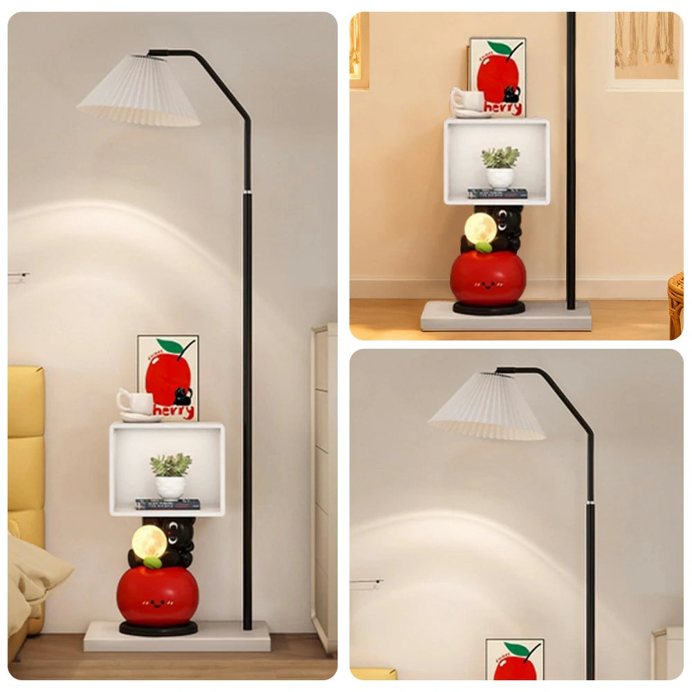LIVARA Apple Cabinet Floor Lamp - Rounded Corner Design, Three-Colour Tap Control LED Light, Built-In Storage Shelf, Stable Base, Modern Home Décor Accent