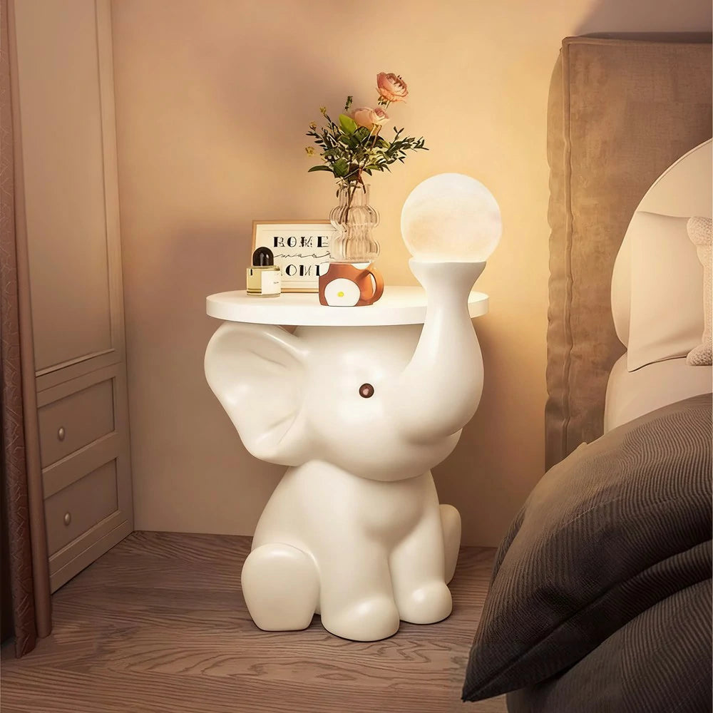 LIVARA Dumbo Floor Lamp - Warm Night Light with Tap Control, Three Brightness Modes, Resin & Wood Design with Large Tray and Stable Base for Modern Home Décor