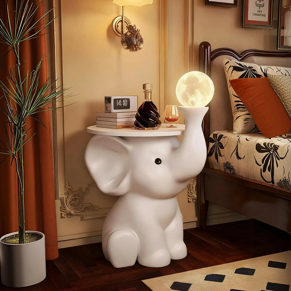 LIVARA Dumbo Floor Lamp - Warm Night Light with Tap Control, Three Brightness Modes, Resin & Wood Design with Large Tray and Stable Base for Modern Home Décor