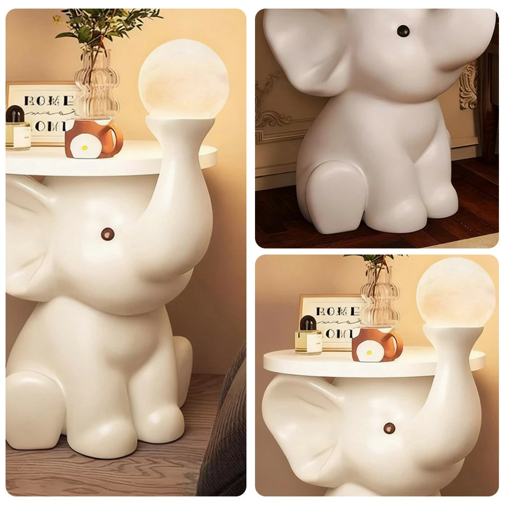 LIVARA Dumbo Floor Lamp - Warm Night Light with Tap Control, Three Brightness Modes, Resin & Wood Design with Large Tray and Stable Base for Modern Home Décor