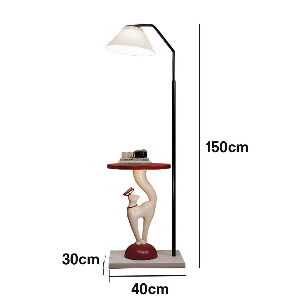 LIVARA Elegant Cat Floor Lamp with Tray - Resin & Wood Design, Rounded Edges, Large Storage Surface, Stable Weighted Base - White