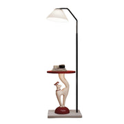 LIVARA Elegant Cat Floor Lamp with Tray - Resin & Wood Design, Rounded Edges, Large Storage Surface, Stable Weighted Base - White