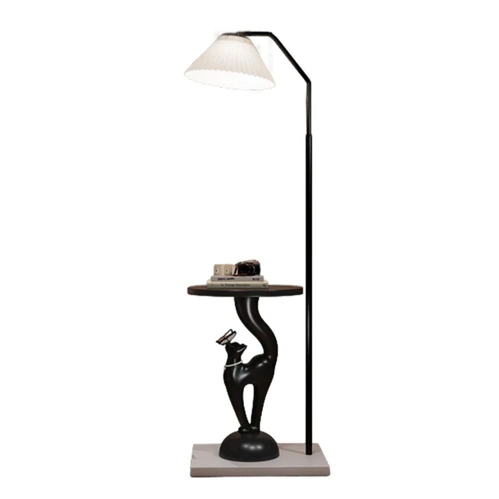 LIVARA Elegant Cat Floor Lamp with Tray - Resin & Wood Design, Rounded Edges, Large Storage Surface, Stable Weighted Base - Black