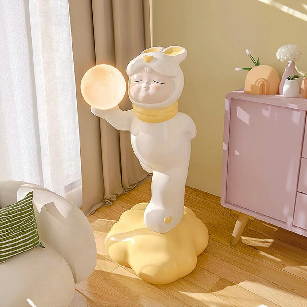 LIVARA Candy Bunny Floor Lamp - LED Moon Light with Three-Colour Modes, Resin & PC Design, Soft Flicker-Free Glow, Solid Base Home Décor Accent