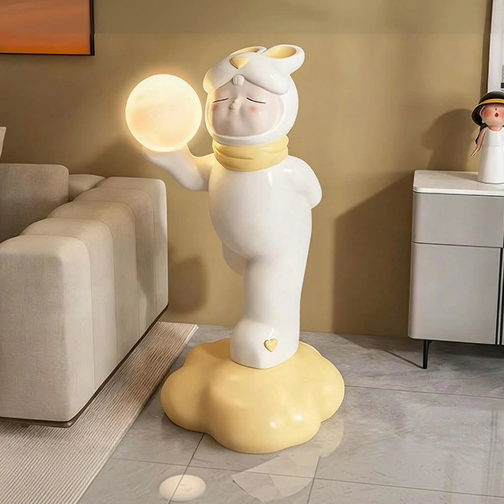 LIVARA Candy Bunny Floor Lamp - LED Moon Light with Three-Colour Modes, Resin & PC Design, Soft Flicker-Free Glow, Solid Base Home Décor Accent