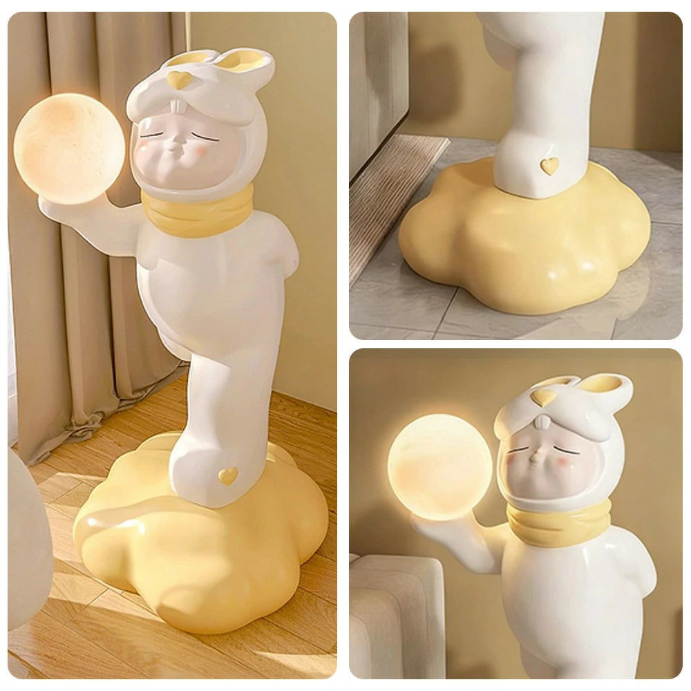 LIVARA Candy Bunny Floor Lamp - LED Moon Light with Three-Colour Modes, Resin & PC Design, Soft Flicker-Free Glow, Solid Base Home Décor Accent