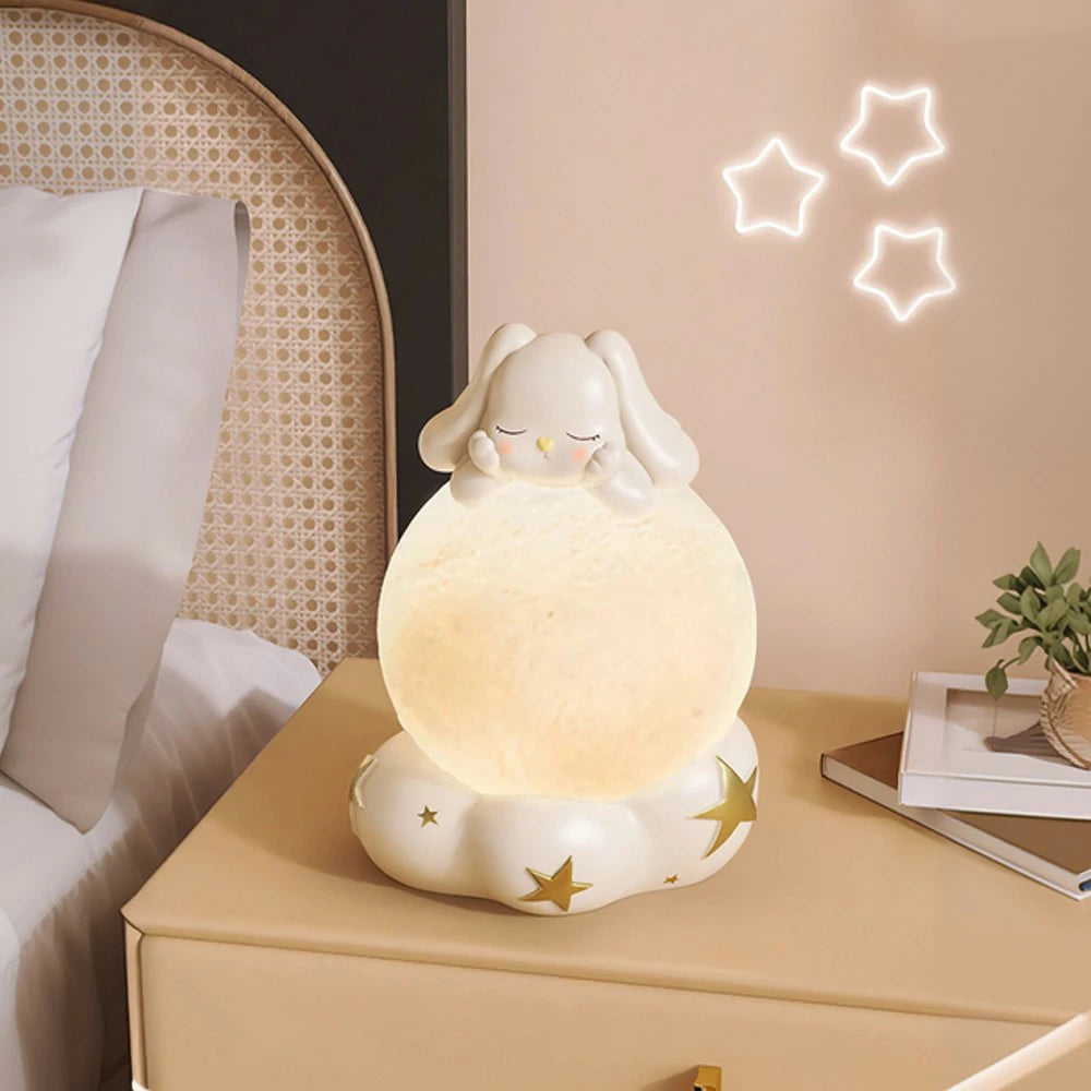LIVARA Goodnight Bunny Table Lamp - LED Moon Light with Three Touch Control Modes, Soft Flicker-Free Glow, USB Rechargeable Resin & PC Design for Bedroom Décor