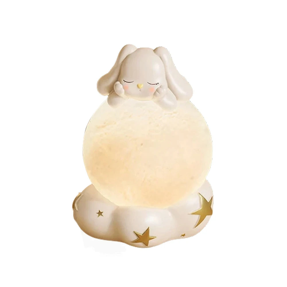 LIVARA Goodnight Bunny Table Lamp - LED Moon Light with Three Touch Control Modes, Soft Flicker-Free Glow, USB Rechargeable Resin & PC Design for Bedroom Décor