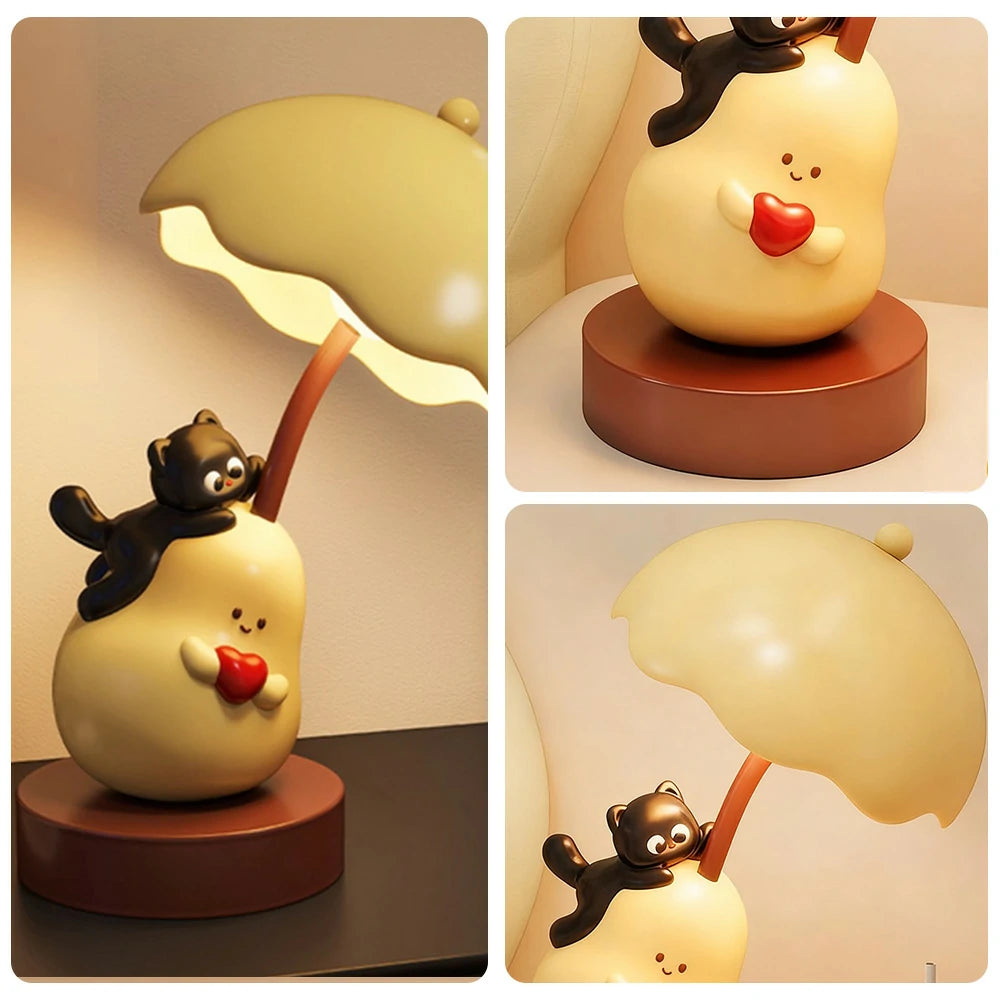 LIVARA Cat Pear Night Light - Touch Control LED Lamp with Three-Colour Modes, Soft Eye-Friendly Glow, Minimalist Cute Design for Bedroom and Home Décor