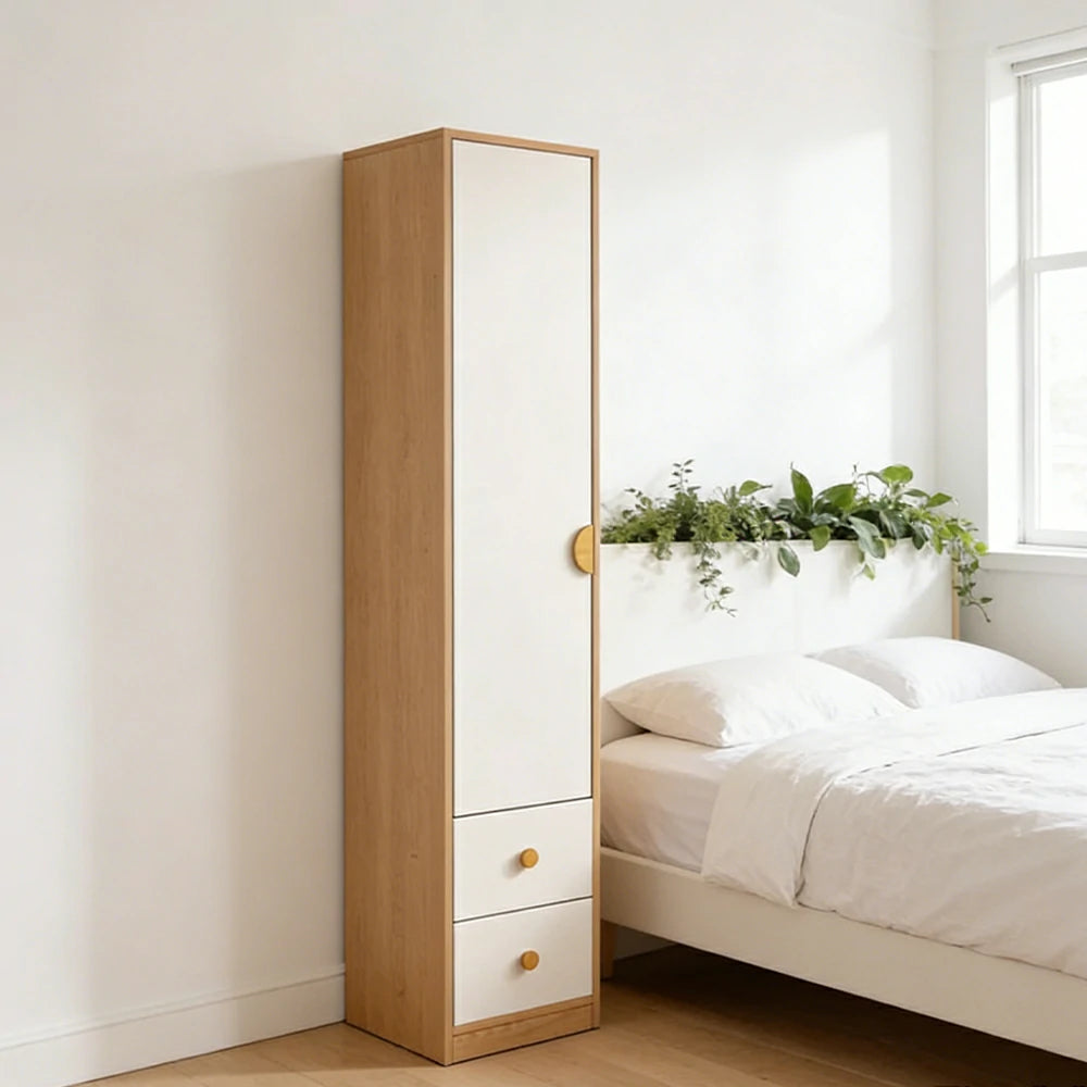 LIVARA 40cm Oak Wardrobe Cabinet - Dual Hanging Storage with Solid North American Oak, Child-Friendly Height & Space-Saving Design - White