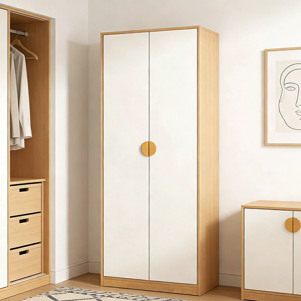 LIVARA 60/80cm Oak Wardrobe Cabinet - Dual Hanging Storage with Solid North American Oak, Child-Friendly Height & Space-Saving Design - White
