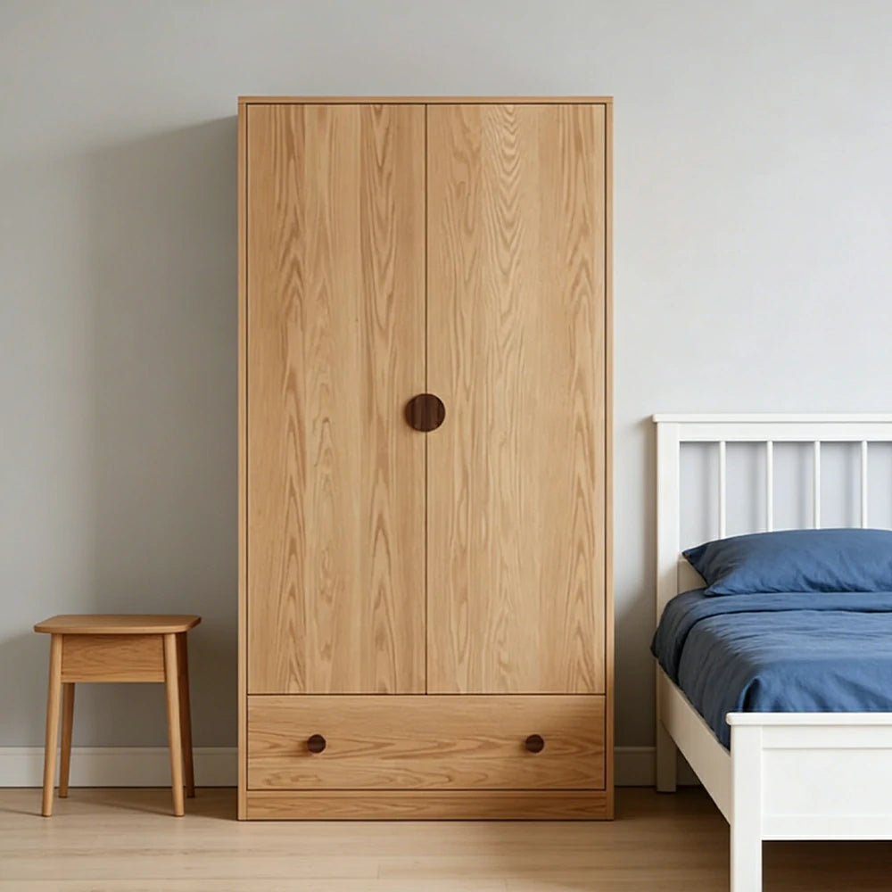 LIVARA 60/80cm Oak Wardrobe Cabinet - Dual Hanging Storage with Solid North American Oak, Child-Friendly Height & Space-Saving Design - Wood