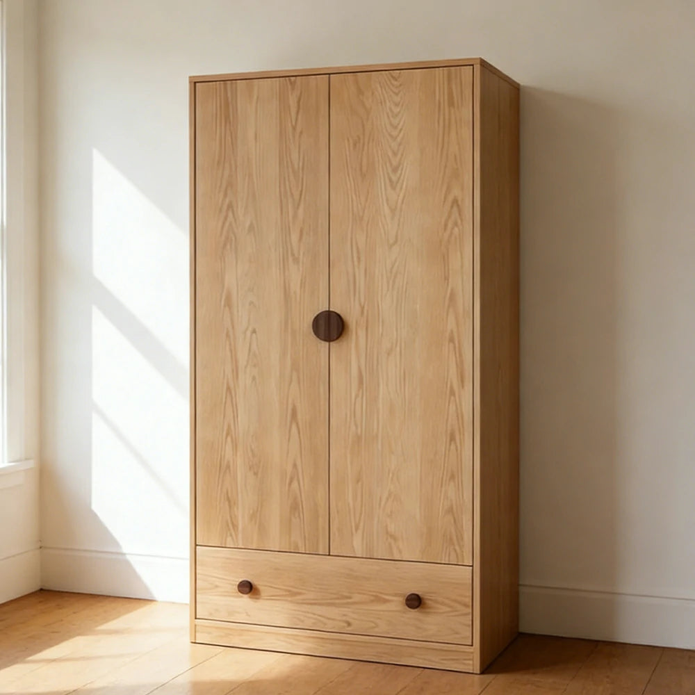 LIVARA 60/80cm Oak Wardrobe Cabinet - Dual Hanging Storage with Solid North American Oak, Child-Friendly Height & Space-Saving Design - Wood
