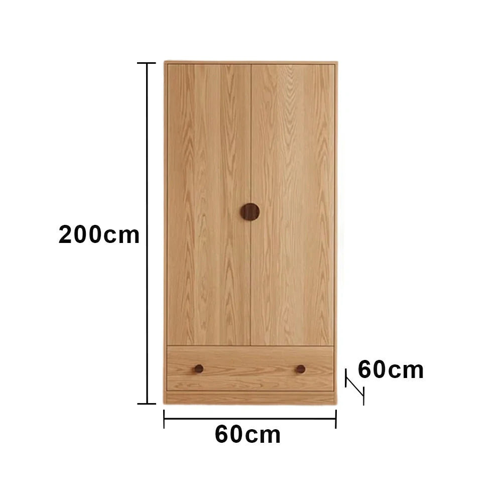 LIVARA 60/80cm Oak Wardrobe Cabinet - Dual Hanging Storage with Solid North American Oak, Child-Friendly Height & Space-Saving Design - Wood