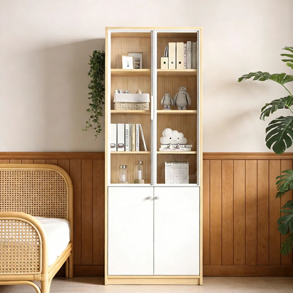 LIVARA Glass Door Display Storage Cabinet - Half-Open Shelving with Solid Wood Construction, Spacious Drawers & Soft-Close Hardware