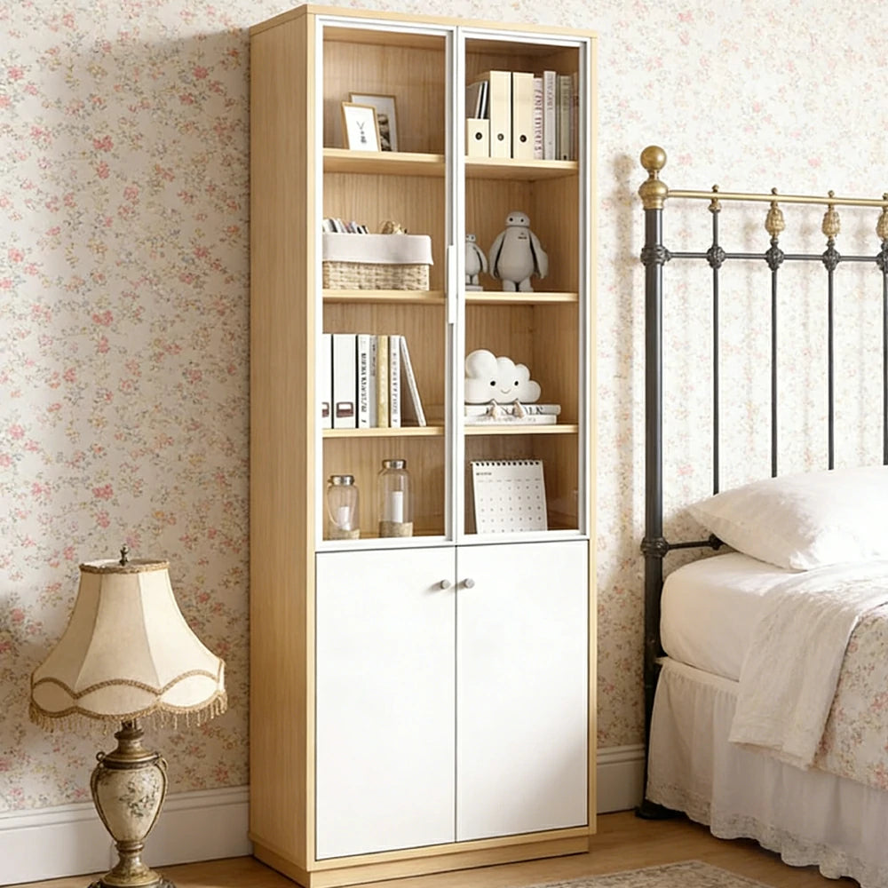 LIVARA Glass Door Display Storage Cabinet - Half-Open Shelving with Solid Wood Construction, Spacious Drawers & Soft-Close Hardware