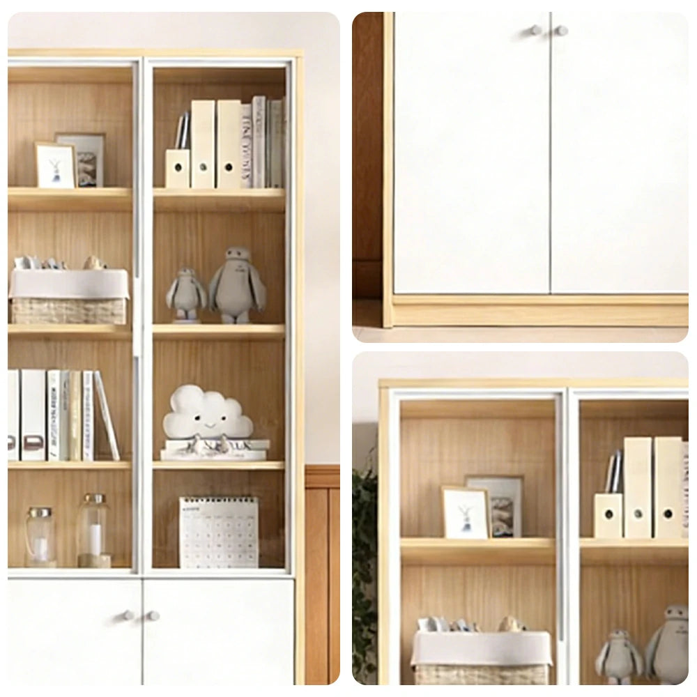 LIVARA Glass Door Display Storage Cabinet - Half-Open Shelving with Solid Wood Construction, Spacious Drawers & Soft-Close Hardware