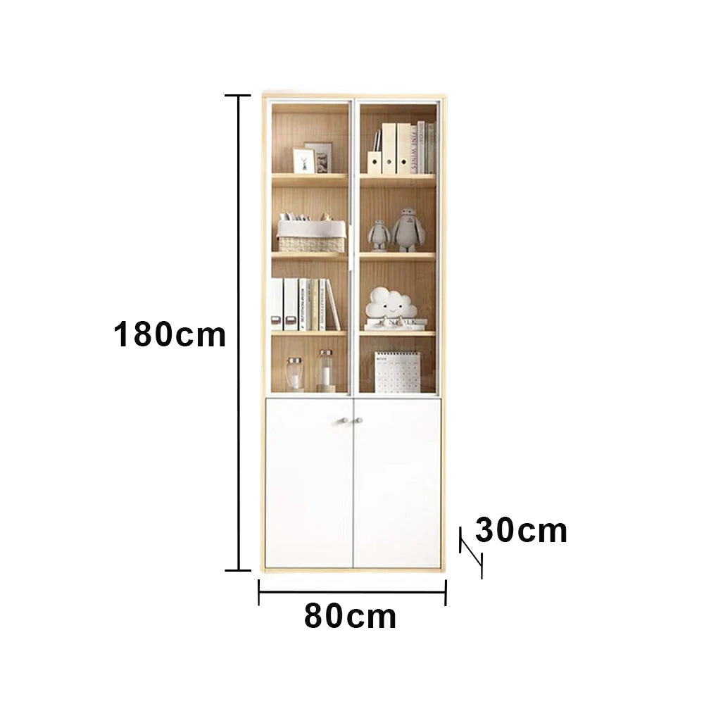 LIVARA Glass Door Display Storage Cabinet - Half-Open Shelving with Solid Wood Construction, Spacious Drawers & Soft-Close Hardware