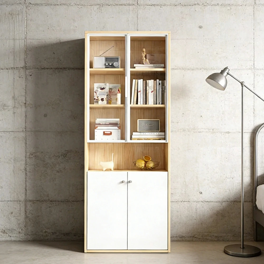 LIVARA Glass Cabinet with Drawers - Solid Wood Frame, Mixed Open & Enclosed Storage, Soft-Close Doors & Modern Display Design