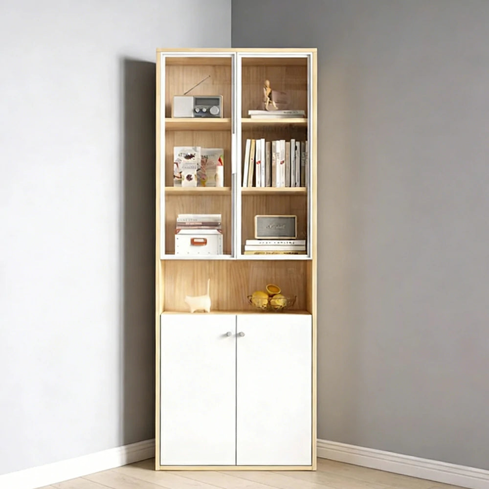 LIVARA Glass Cabinet with Drawers - Solid Wood Frame, Mixed Open & Enclosed Storage, Soft-Close Doors & Modern Display Design