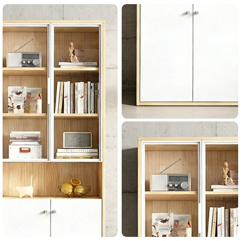 LIVARA Glass Cabinet with Drawers - Solid Wood Frame, Mixed Open & Enclosed Storage, Soft-Close Doors & Modern Display Design
