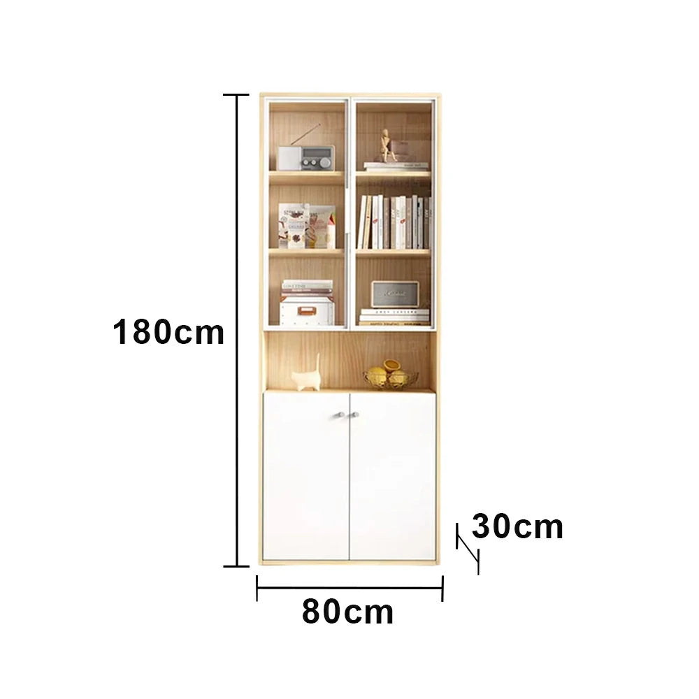 LIVARA Glass Cabinet with Drawers - Solid Wood Frame, Mixed Open & Enclosed Storage, Soft-Close Doors & Modern Display Design