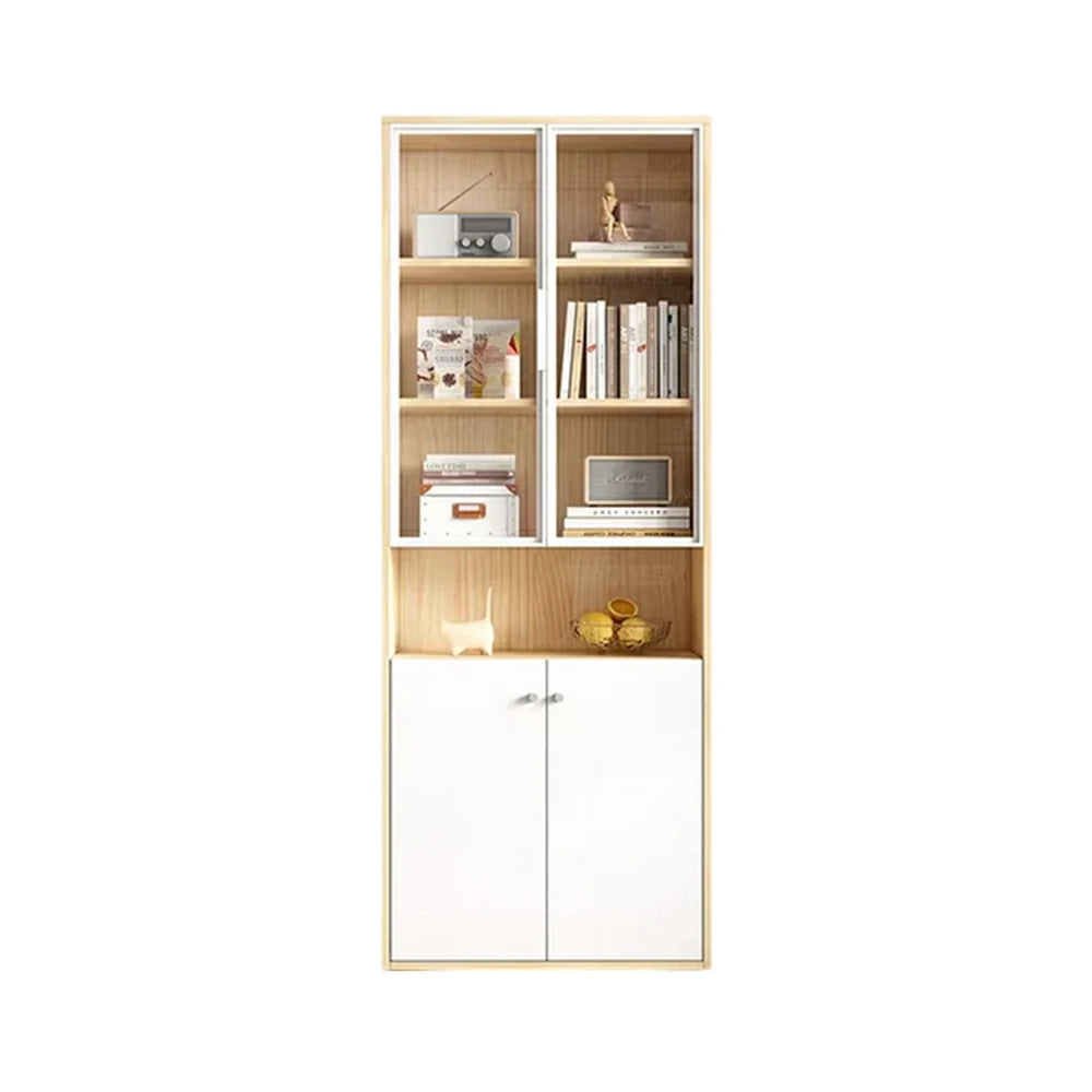LIVARA Glass Cabinet with Drawers - Solid Wood Frame, Mixed Open & Enclosed Storage, Soft-Close Doors & Modern Display Design