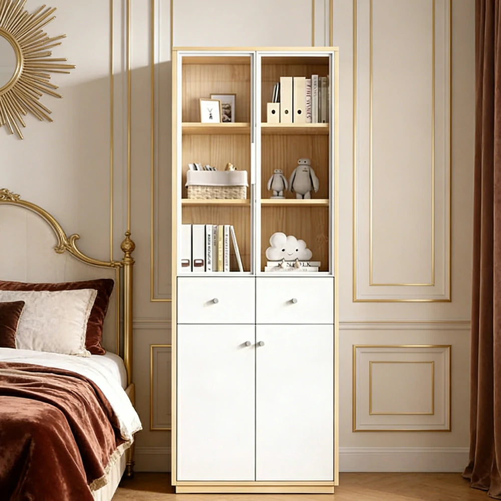 LIVARA Glass Door Cabinet - Solid Wood Construction with Tiered Display Shelves, Concealed Storage & Smooth-Close Hardware