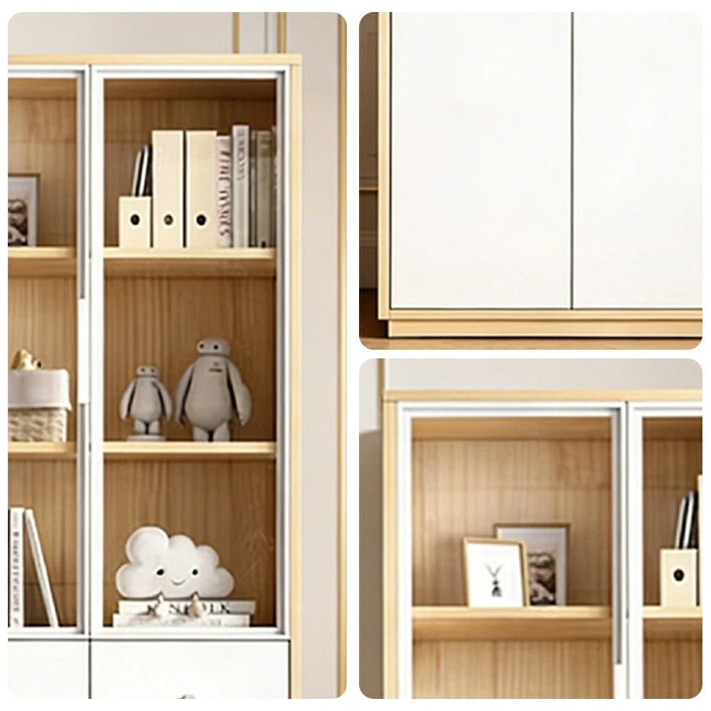 LIVARA Glass Door Cabinet - Solid Wood Construction with Tiered Display Shelves, Concealed Storage & Smooth-Close Hardware