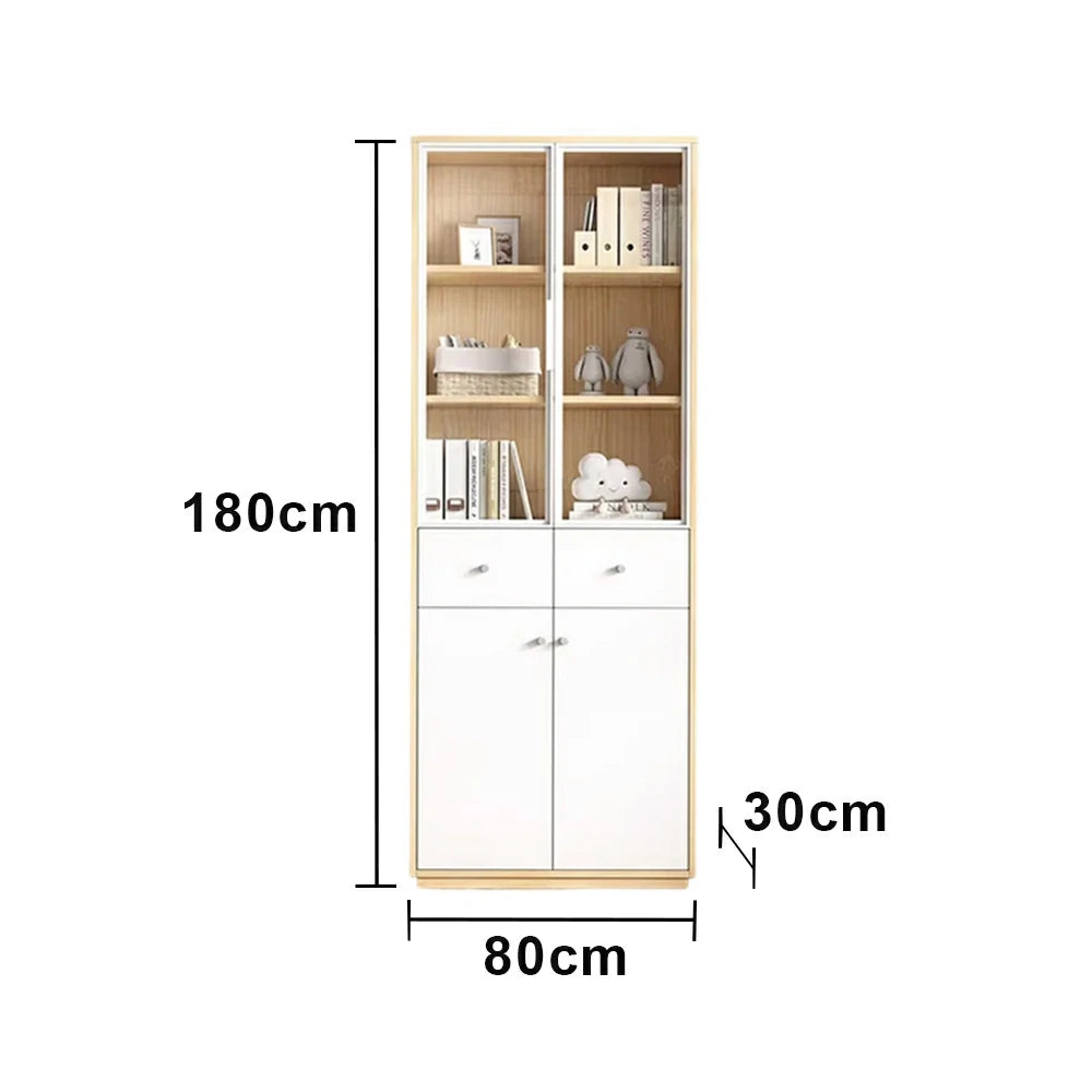 LIVARA Glass Door Cabinet - Solid Wood Construction with Tiered Display Shelves, Concealed Storage & Smooth-Close Hardware