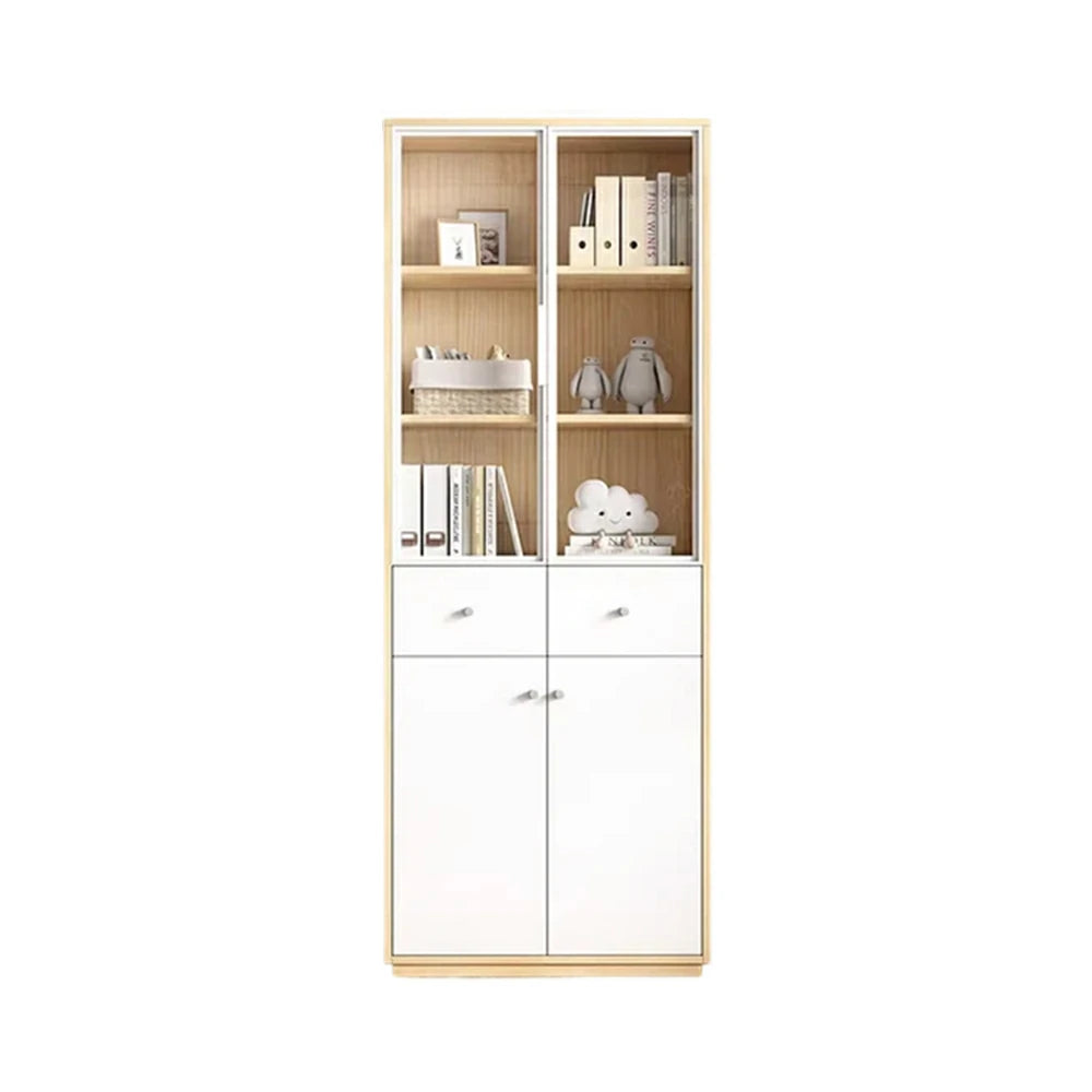 LIVARA Glass Door Cabinet - Solid Wood Construction with Tiered Display Shelves, Concealed Storage & Smooth-Close Hardware
