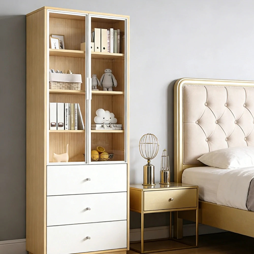 LIVARA Glass Display Cabinet - Wooden Frame with Enclosed Storage, Drawer Compartments & Soft-Close Door System