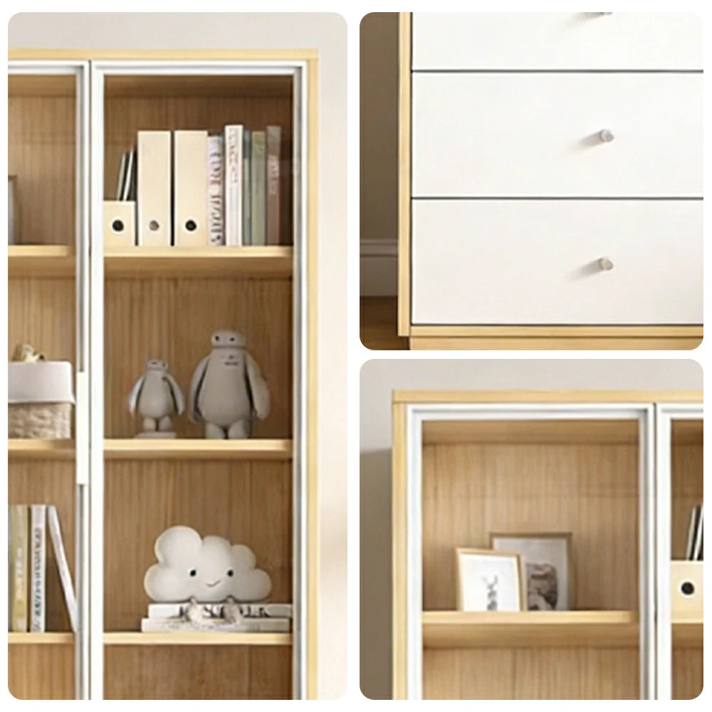 LIVARA Glass Display Cabinet - Wooden Frame with Enclosed Storage, Drawer Compartments & Soft-Close Door System