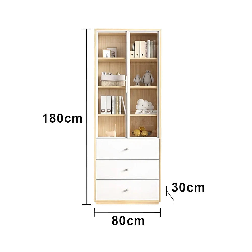 LIVARA Glass Display Cabinet - Wooden Frame with Enclosed Storage, Drawer Compartments & Soft-Close Door System