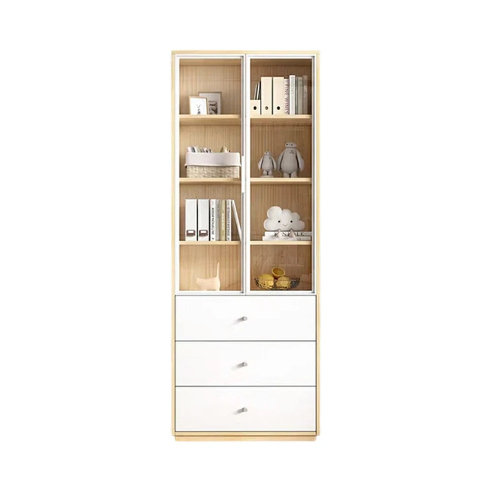 LIVARA Glass Display Cabinet - Wooden Frame with Enclosed Storage, Drawer Compartments & Soft-Close Door System