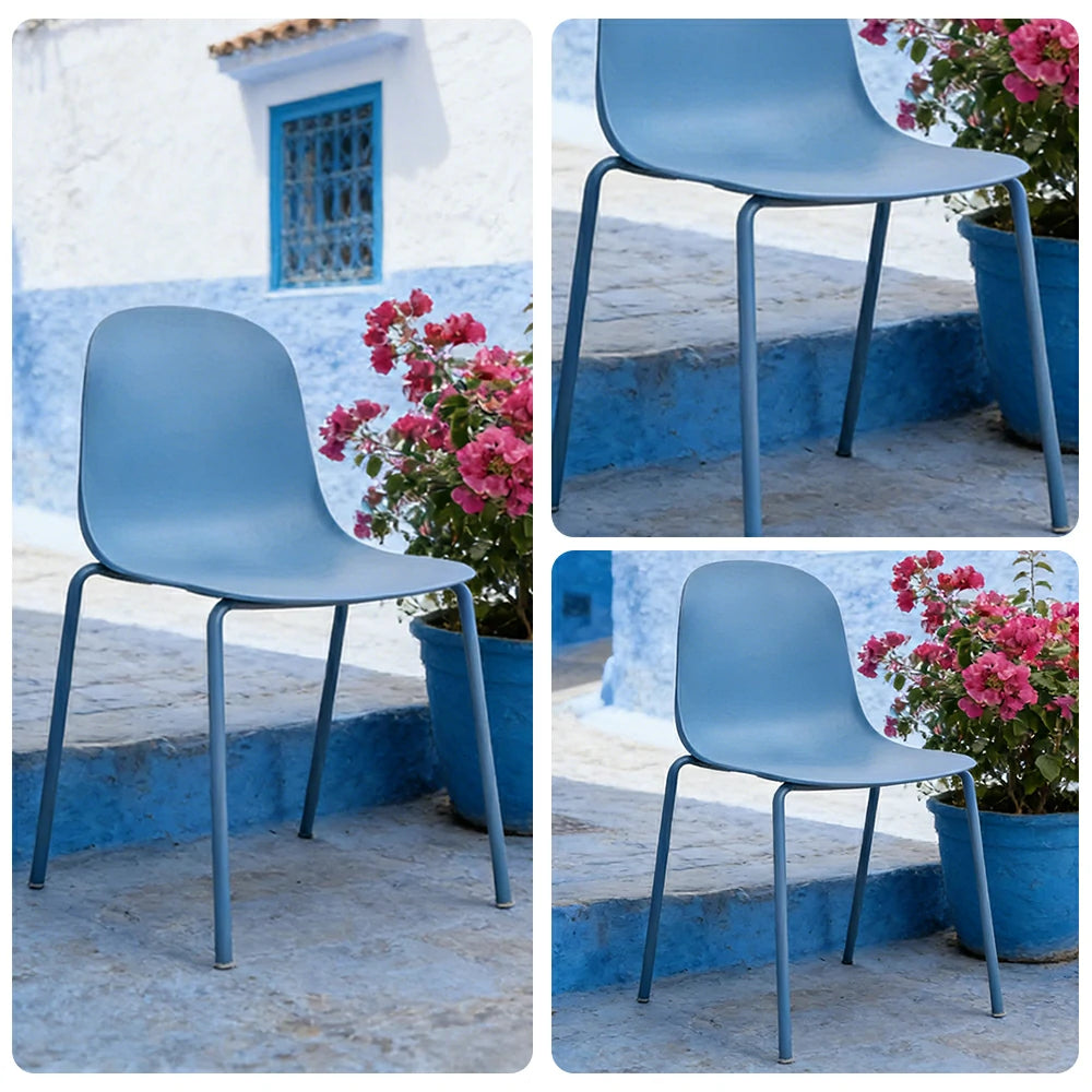LIVARA Modern Minimalist Dining Chair - Ergonomic PP Seat with Sturdy Metal Legs, Lightweight & Stackable Design - Light Blue